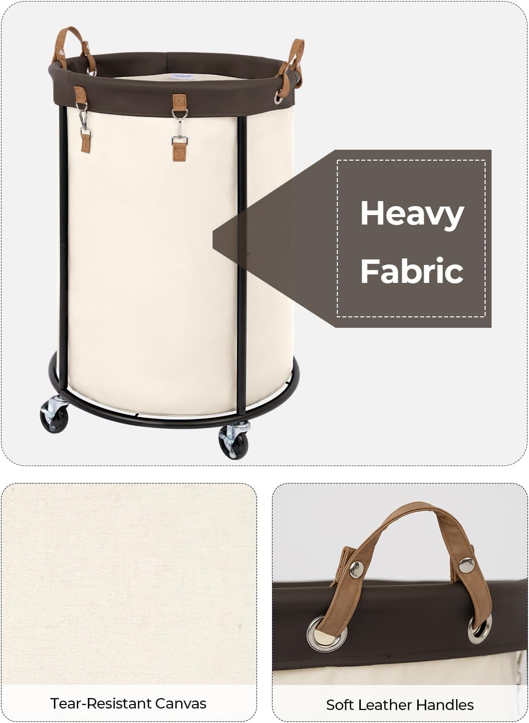 Rolling Laundry Basket, Clothes Hamper with Wheels, 1-Pack