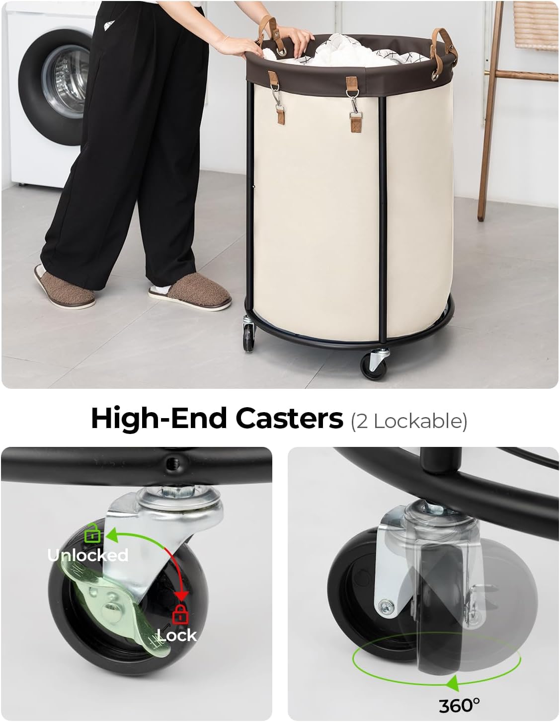 Rolling Laundry Basket, Clothes Hamper with Wheels, 1-Pack