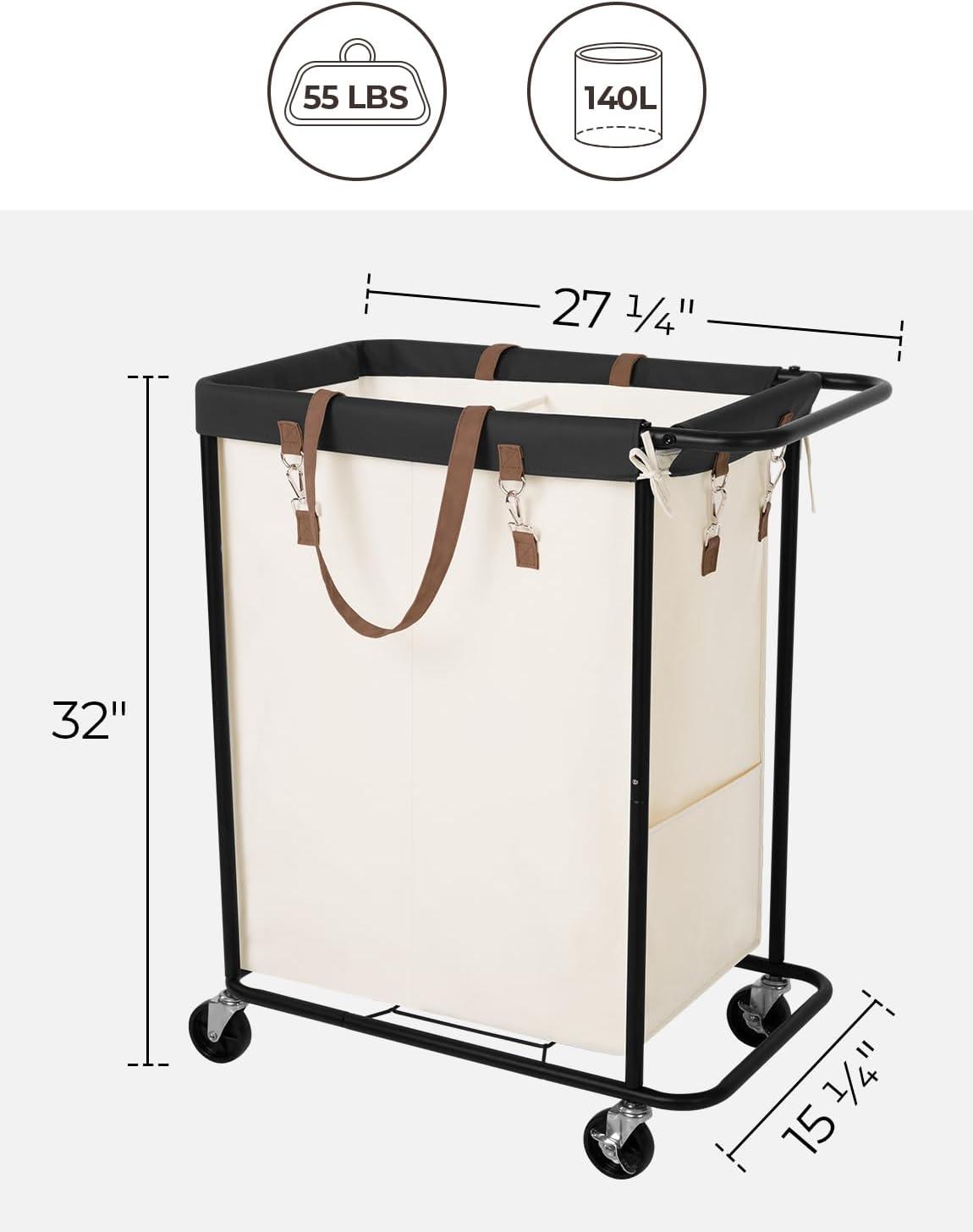 140L Extra Large Laundry Basket with Wheels, 1-Pack