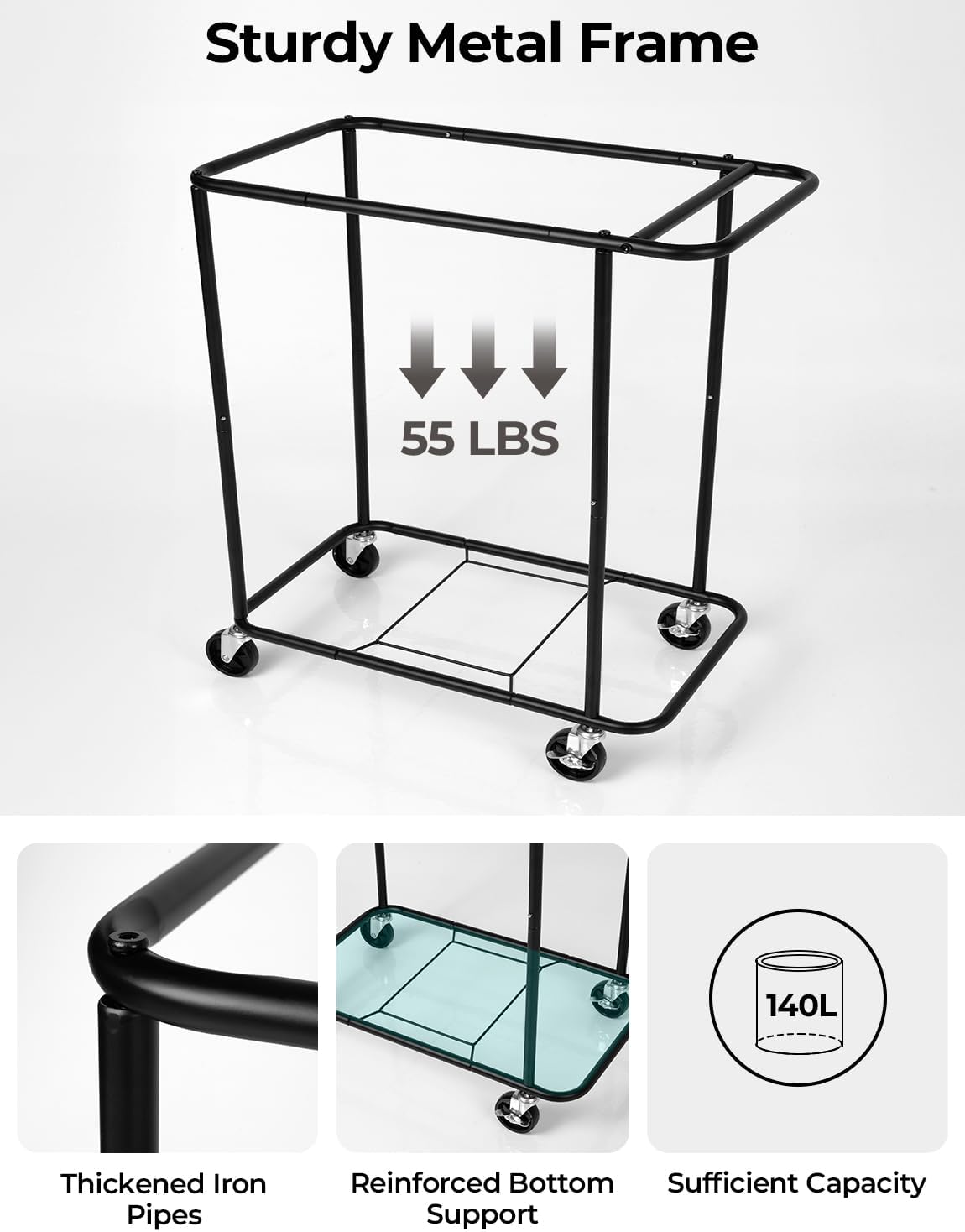 140L Extra Large Laundry Basket with Wheels, 1-Pack