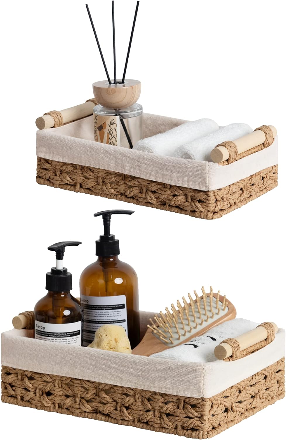 Small Wicker Baskets for Organizing with Natural Fiber Liner