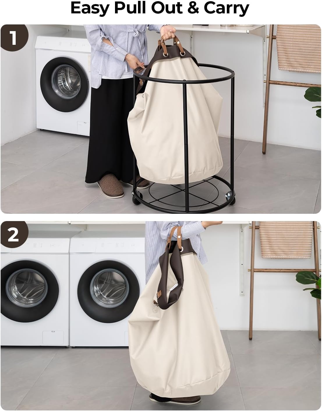 Rolling Laundry Basket, Clothes Hamper with Wheels, 1-Pack
