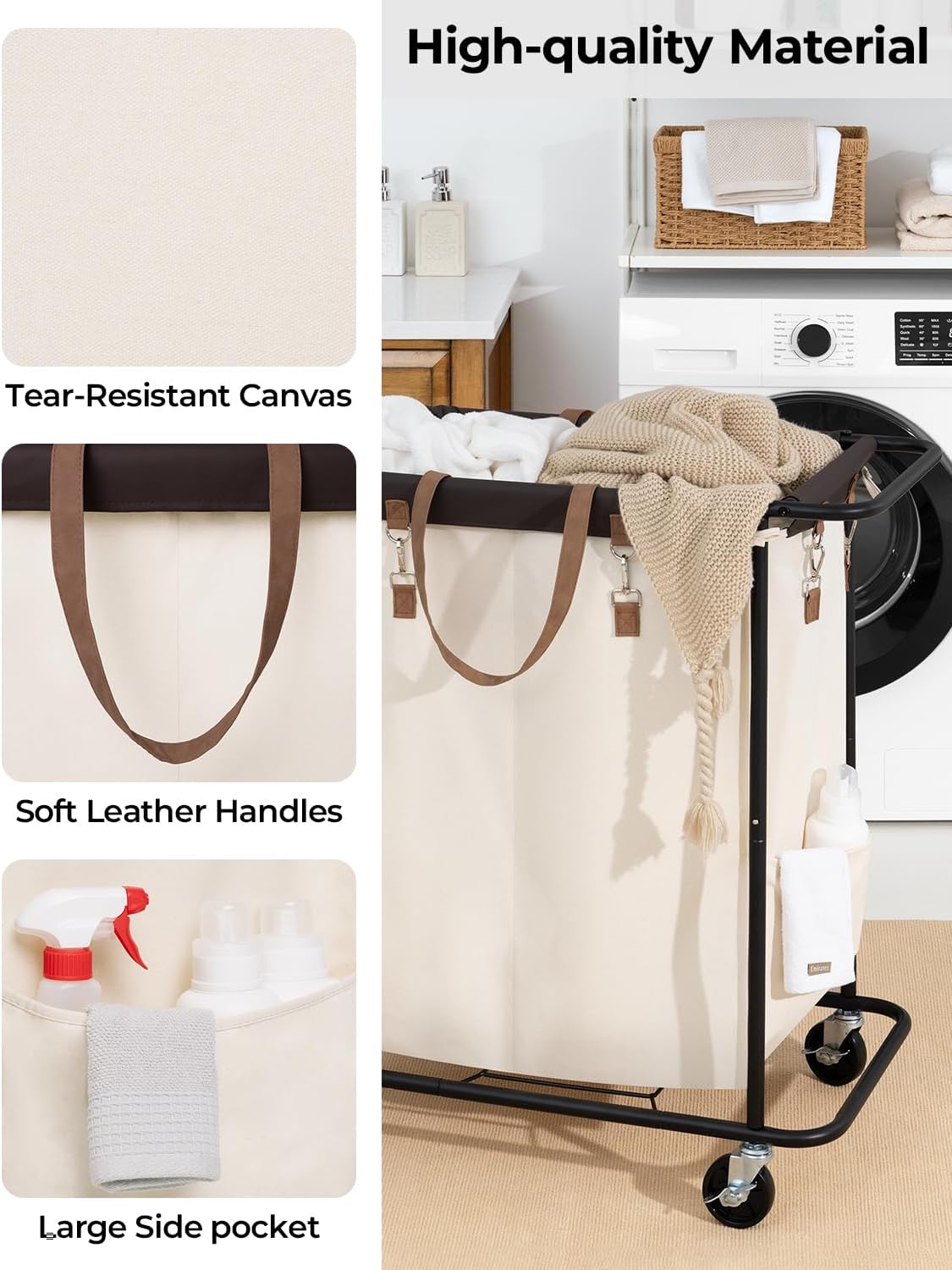 140L Extra Large Laundry Basket with Wheels, 1-Pack