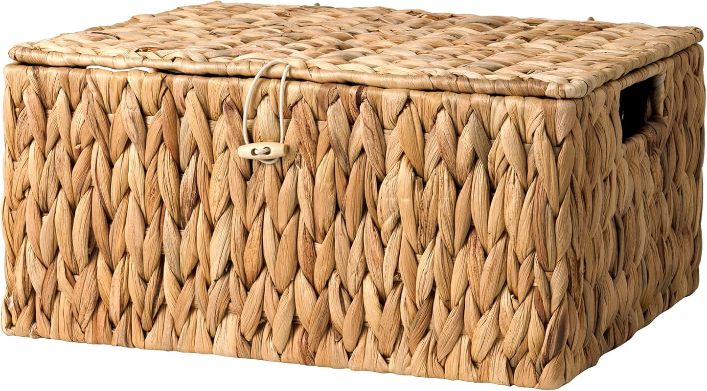 Wicker Basket with Lid and Built-in Handles, Storage Basket for Organizing