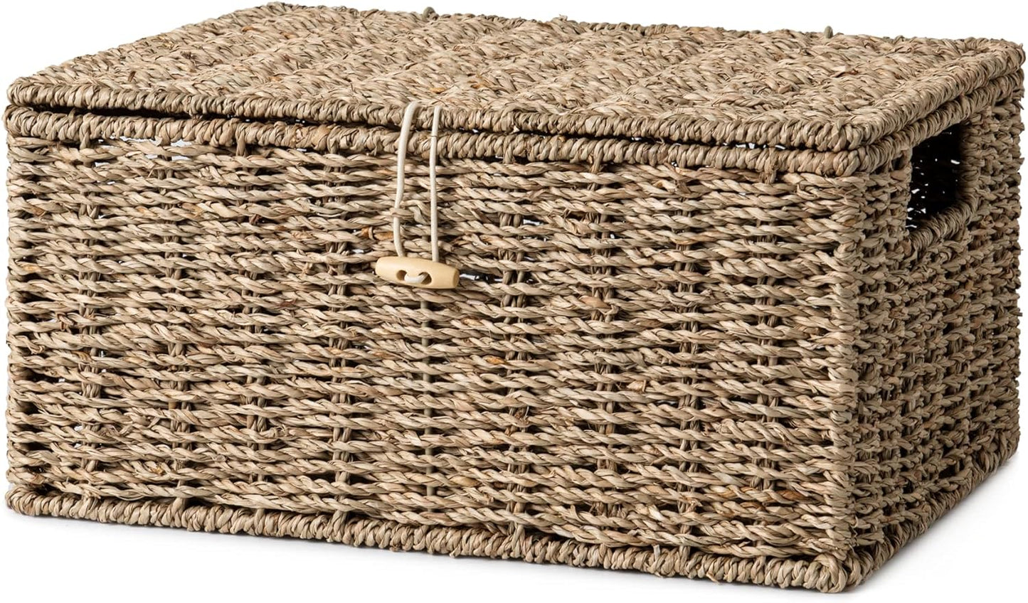 Wicker Basket with Lid and Built-in Handles, Storage Basket for Organizing