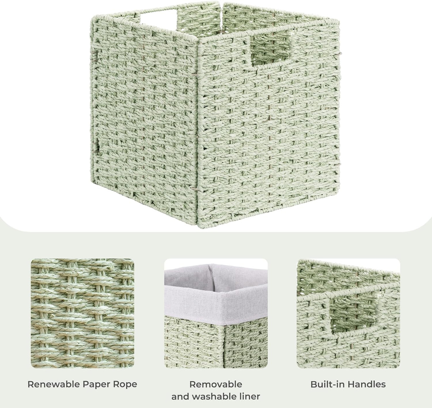 11 inch Foldable Paper Rope Wicker Baskets for Organizing