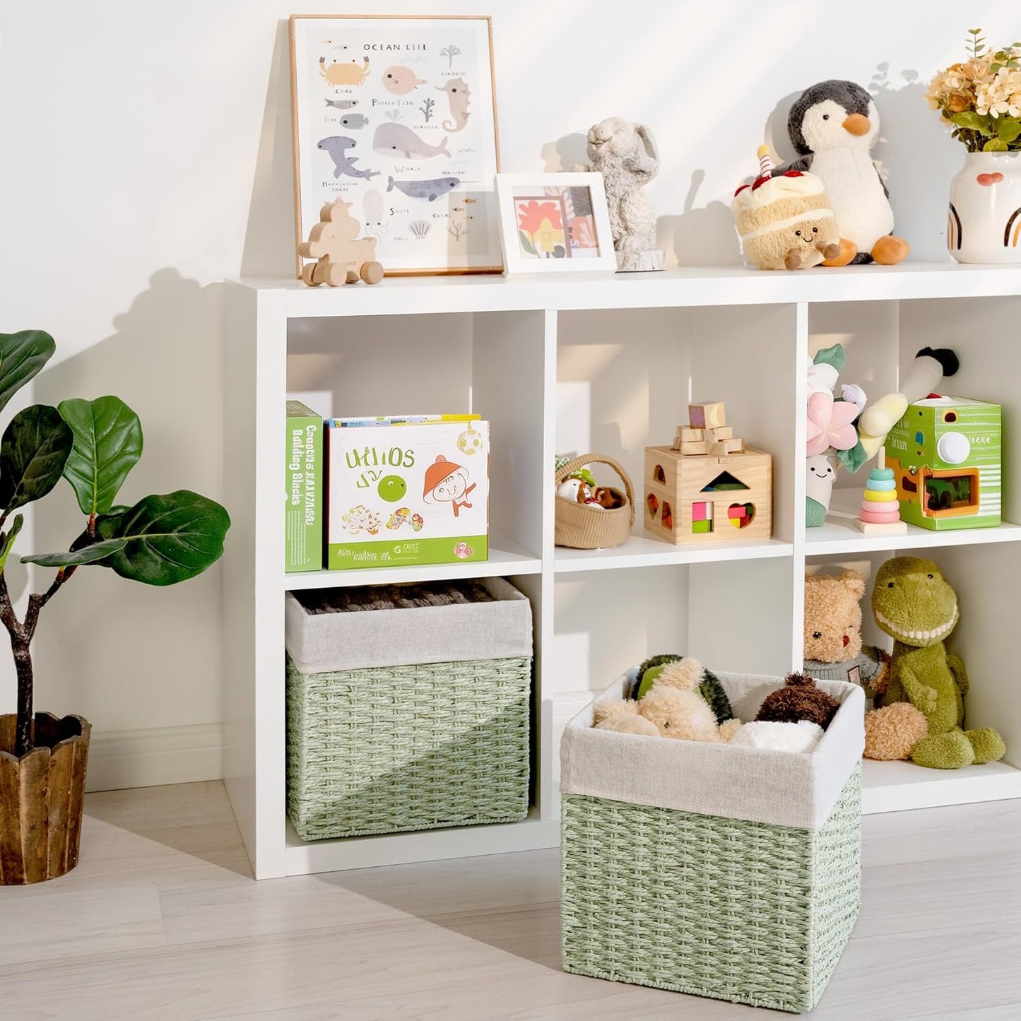 11 inch Foldable Paper Rope Wicker Baskets for Organizing