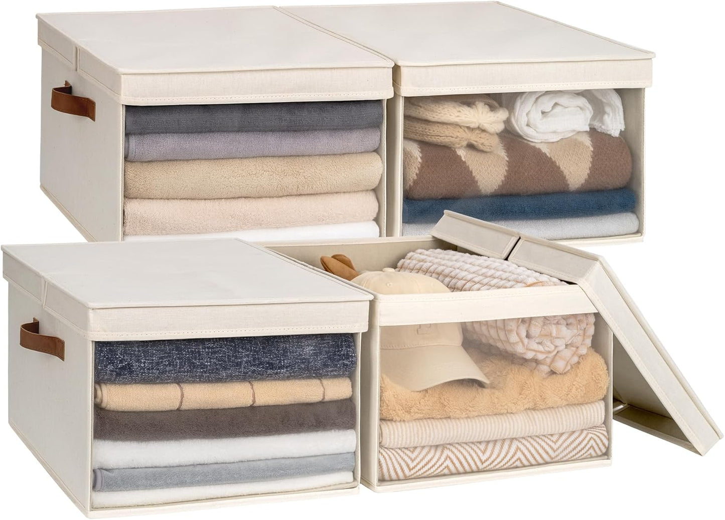 Decorative Closet Basket with Lid and Clear Window, 4-Pack