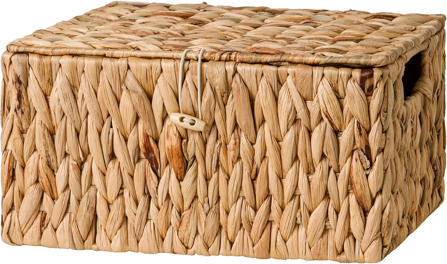 Wicker Basket with Lid and Built-in Handles, Storage Basket for Organizing
