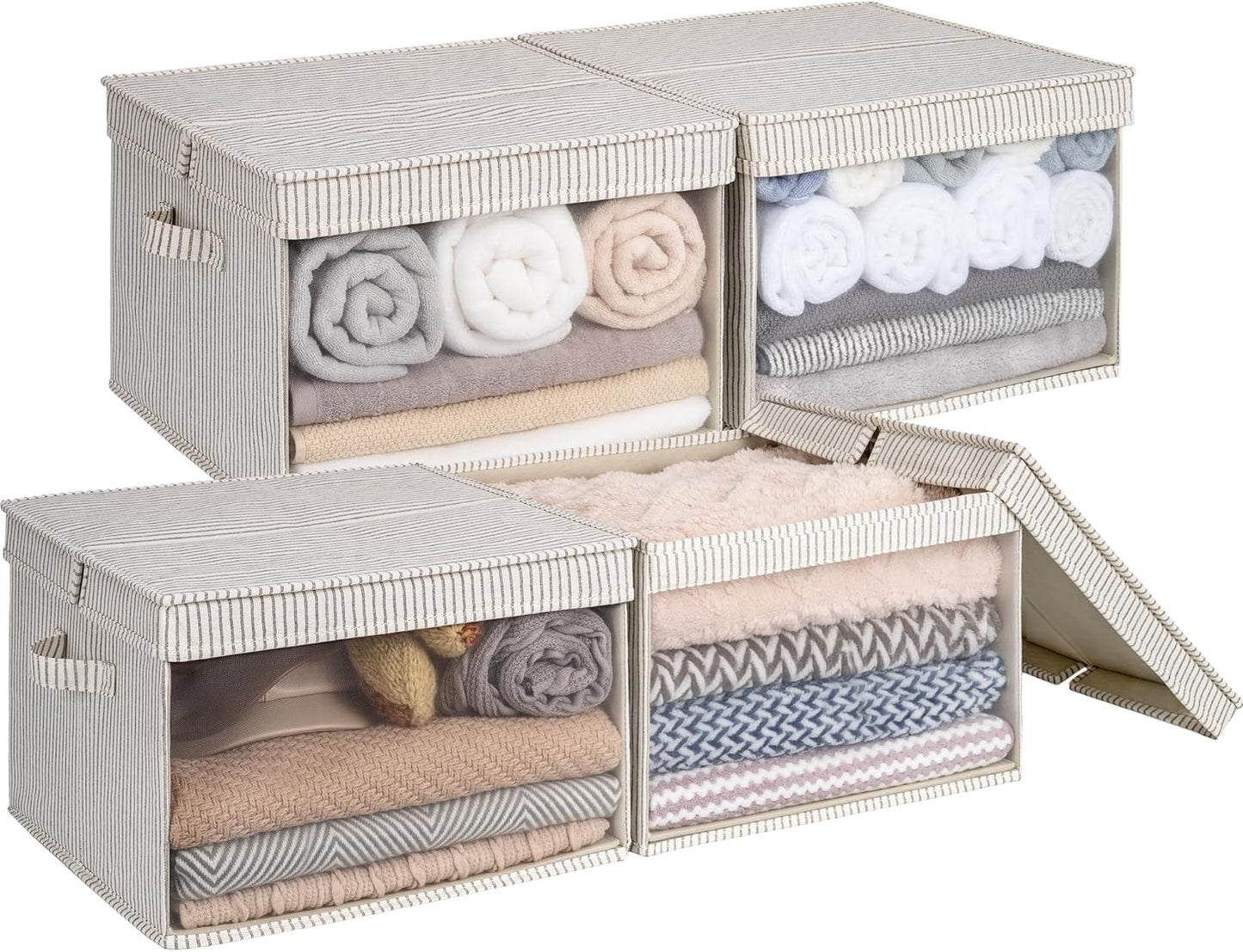Decorative Closet Basket with Lid and Clear Window, 4-Pack