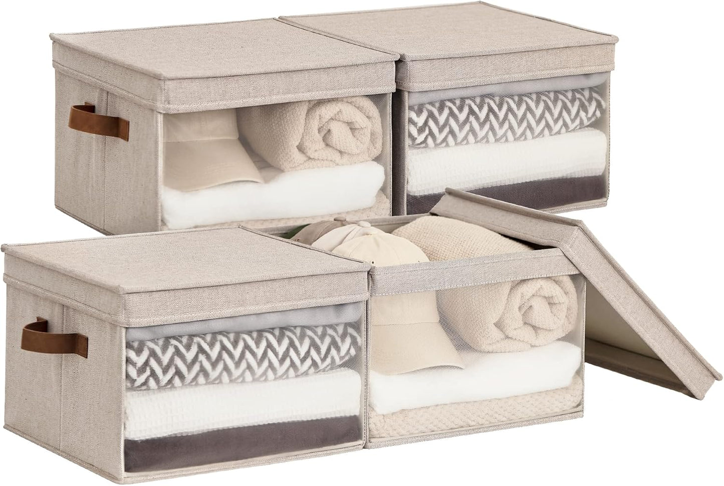 Decorative Closet Basket with Lid and Clear Window, 4-Pack