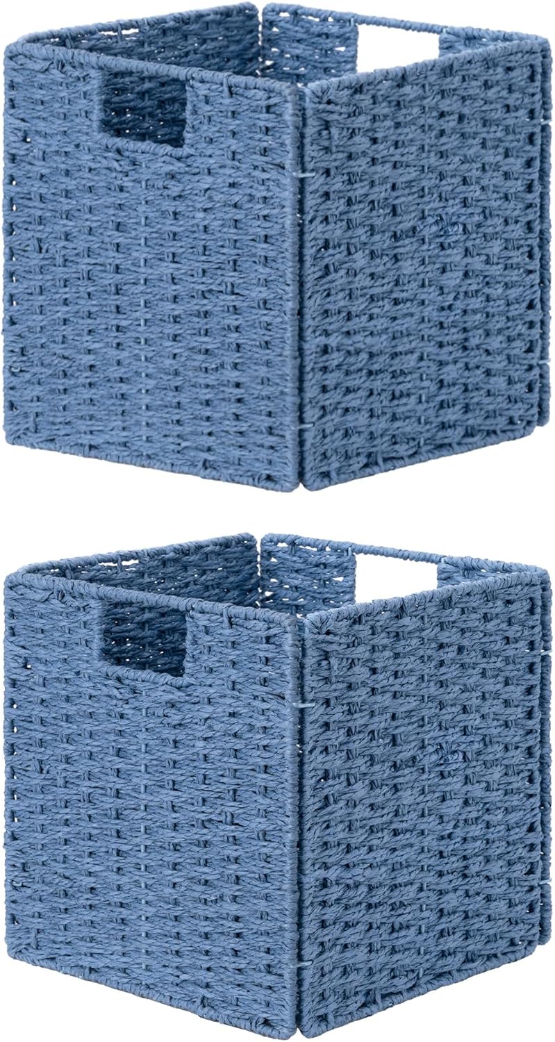 11 inch Foldable Paper Rope Wicker Baskets for Organizing
