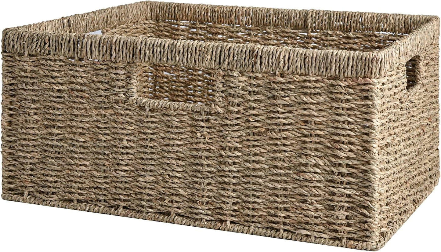 Large Rectangular Wicker Basket with Built-in Handles, 1 Pack
