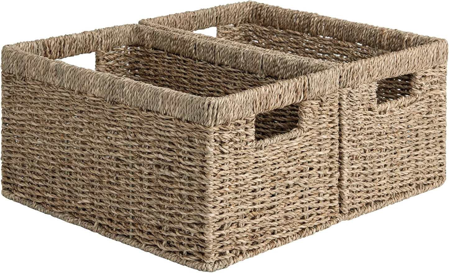 Rectangular Wicker Basket with Built-in Handles, 2 Pack