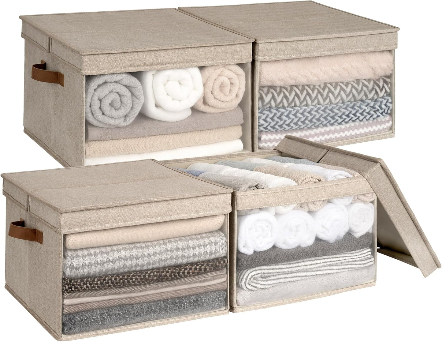 Decorative Closet Basket with Lid and Clear Window, 4-Pack