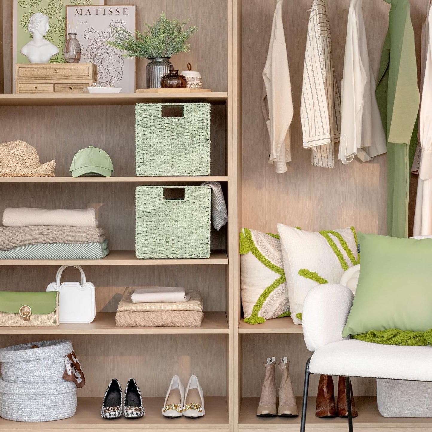11 inch Foldable Paper Rope Wicker Baskets for Organizing