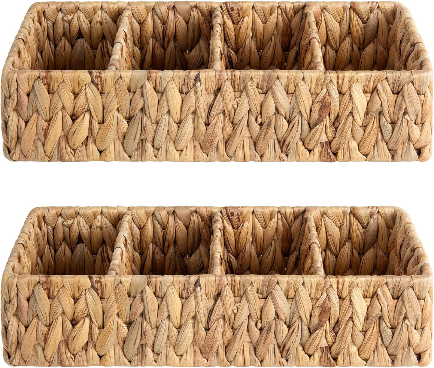 Small Wicker Baskets for Organizing with 4 Sections, 2 Pack