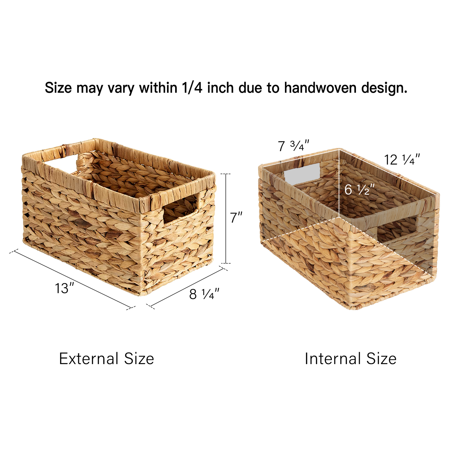 Rectangular Wicker Basket with Built-in Handles, 2 Pack