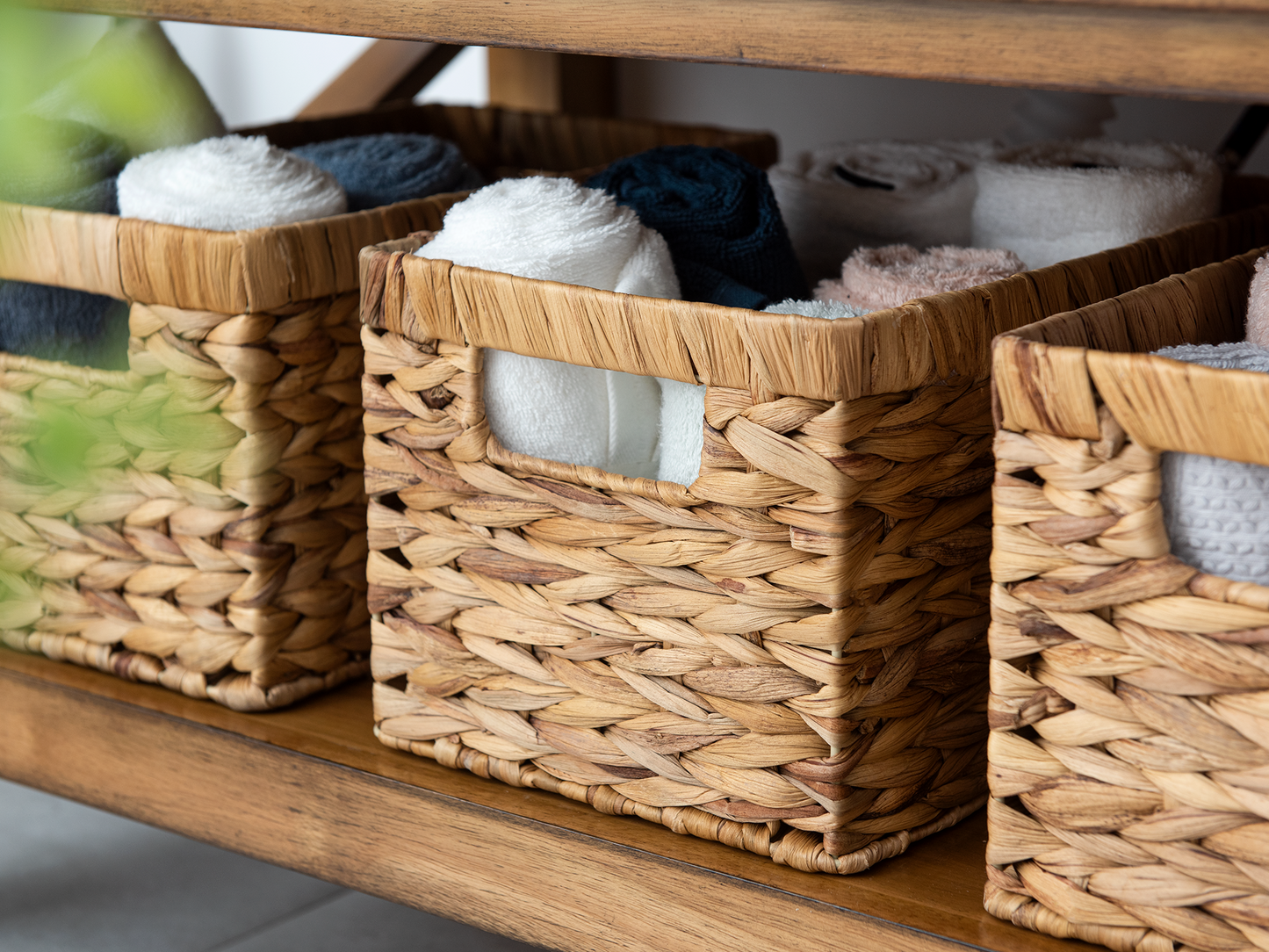 Rectangular Wicker Basket with Built-in Handles, 2 Pack