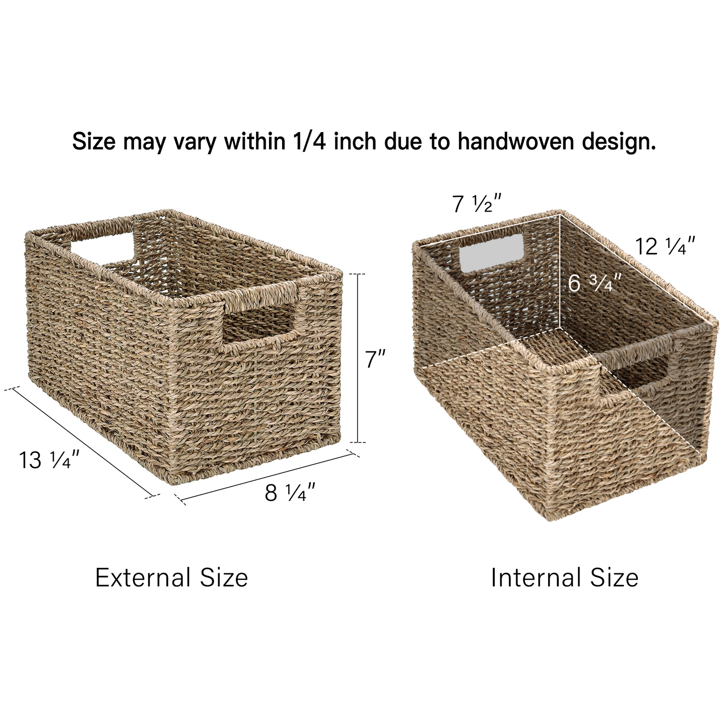 Rectangular Wicker Basket with Built-in Handles, 2 Pack