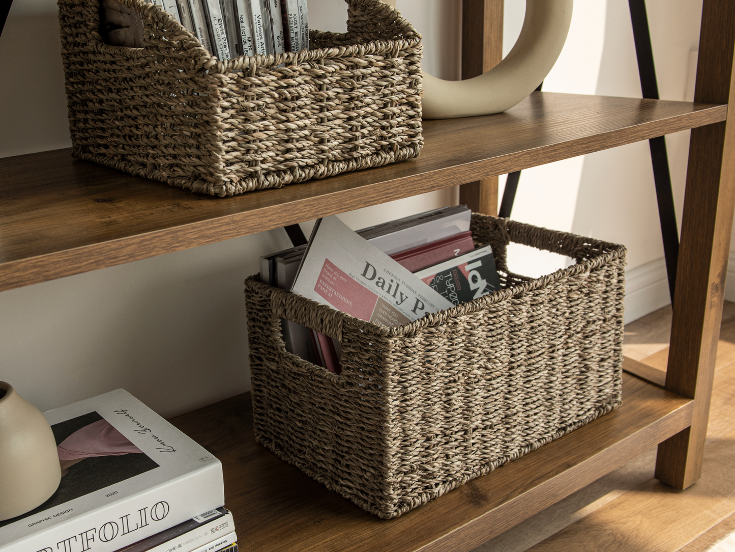 Rectangular Wicker Basket with Built-in Handles, 2 Pack