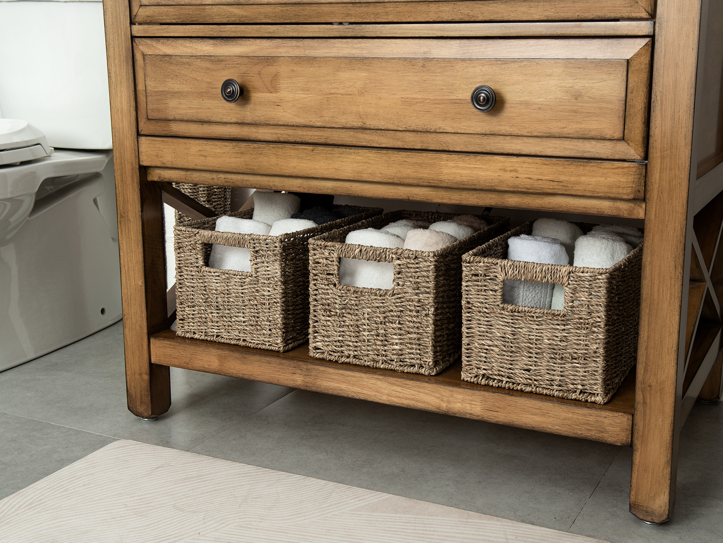 Rectangular Wicker Basket with Built-in Handles, 2 Pack