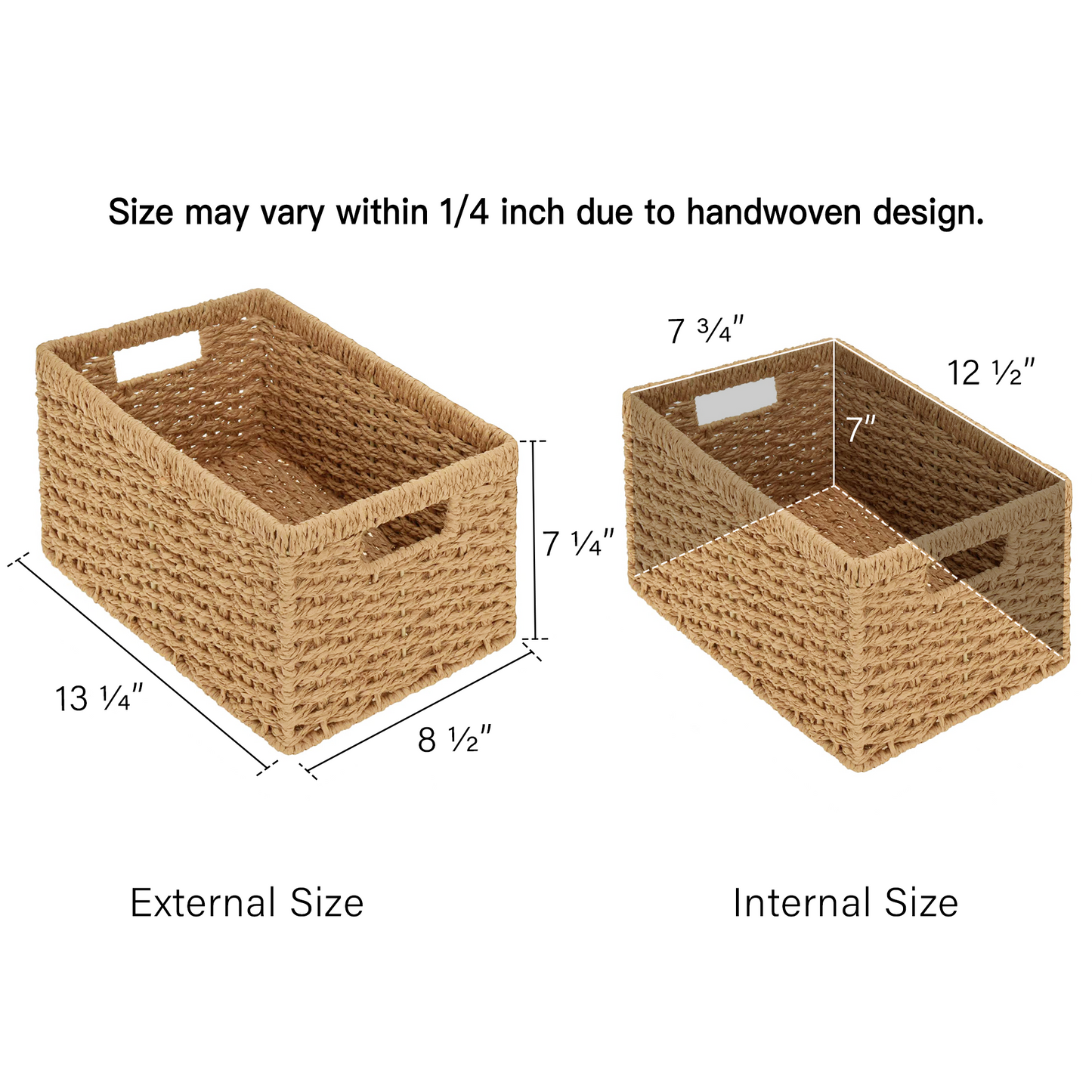 Rectangular Wicker Basket with Built-in Handles, 2 Pack