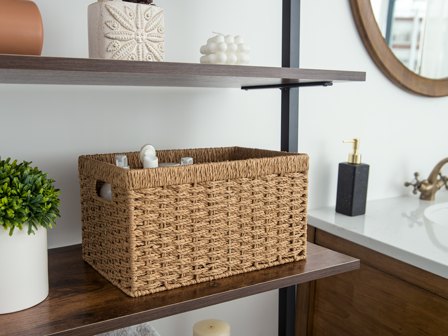Rectangular Wicker Basket with Built-in Handles, 2 Pack
