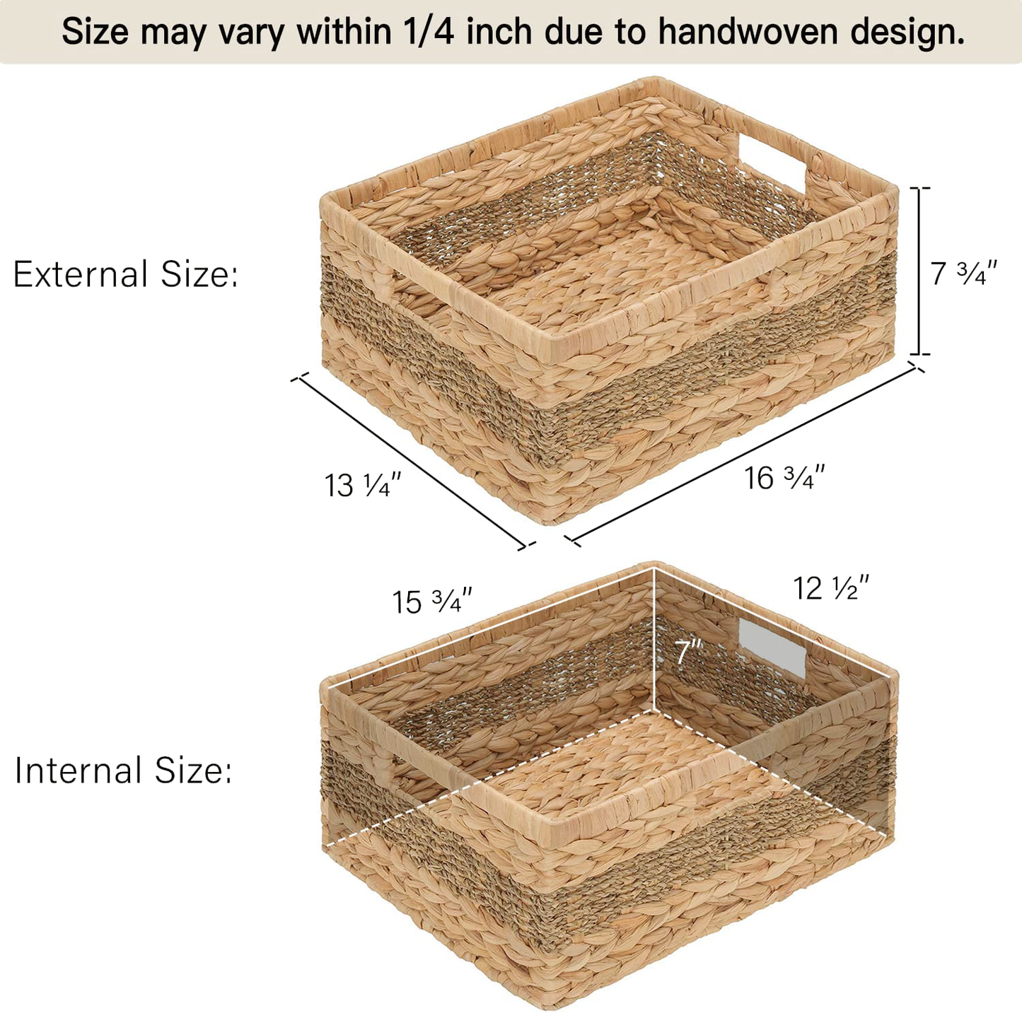 Large Rectangular Wicker Basket with Built-in Handles, 1 Pack