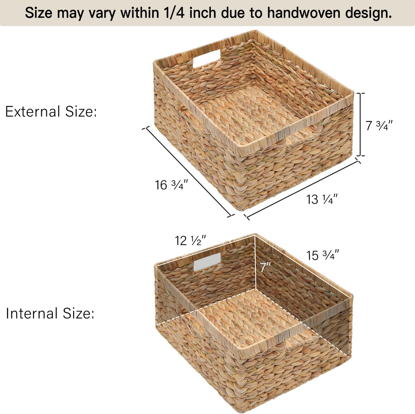 Large Rectangular Wicker Basket with Built-in Handles, 1 Pack