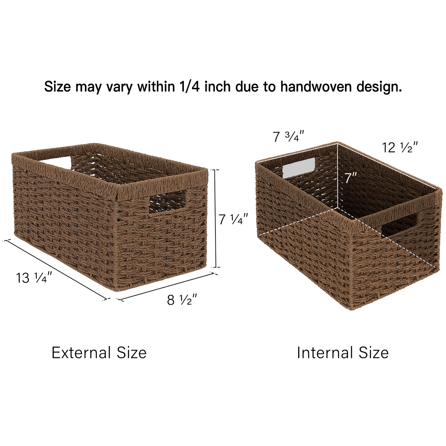 Rectangular Wicker Basket with Built-in Handles, 2 Pack
