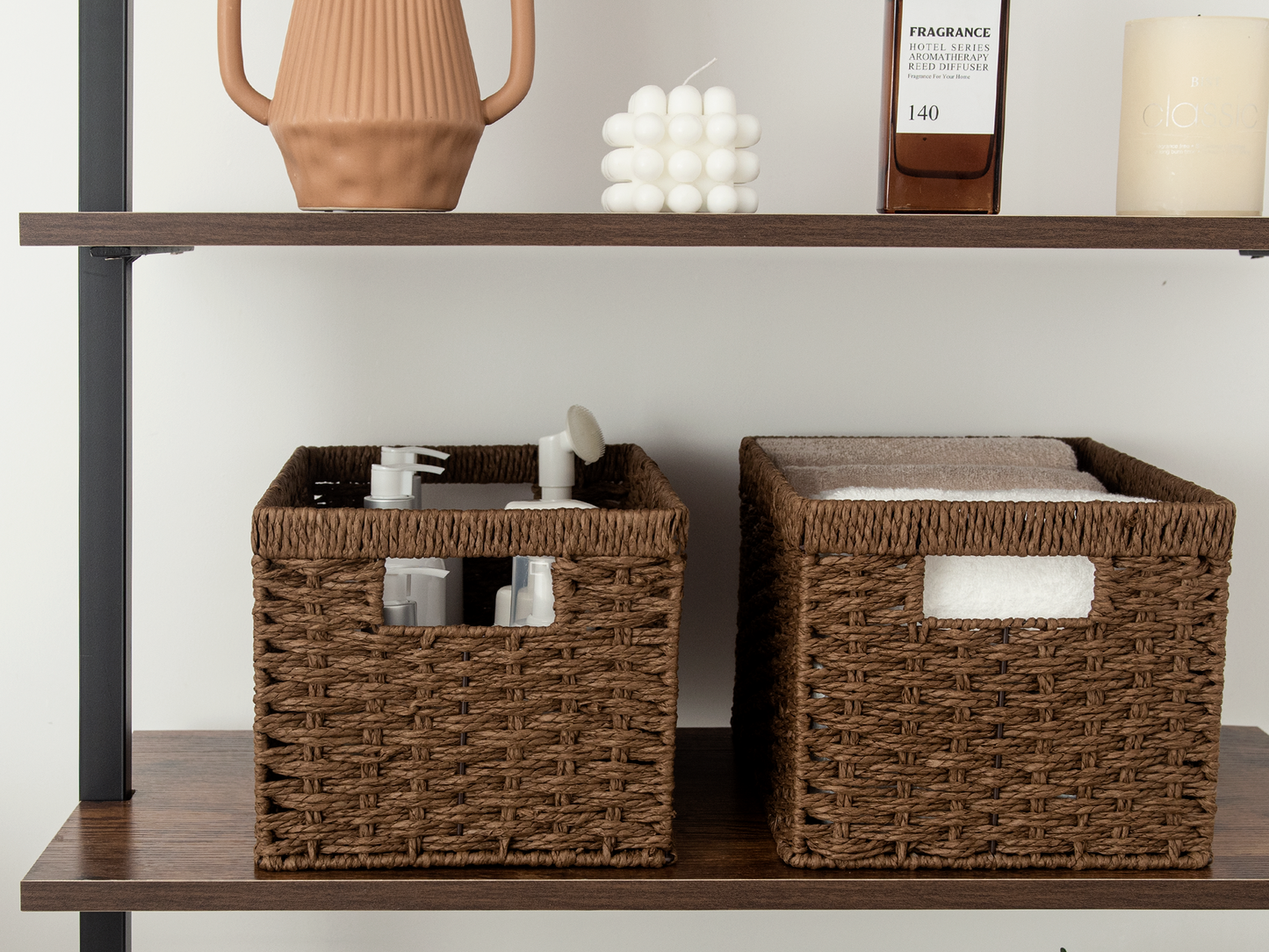 Rectangular Wicker Basket with Built-in Handles, 2 Pack