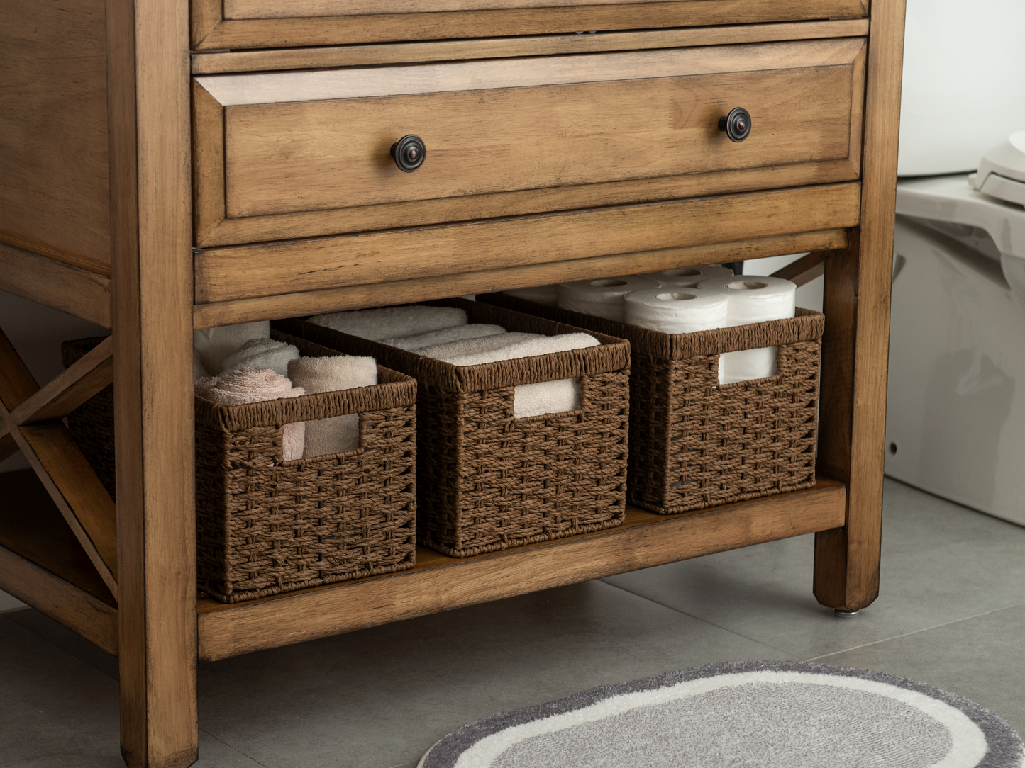 Rectangular Wicker Basket with Built-in Handles, 2 Pack