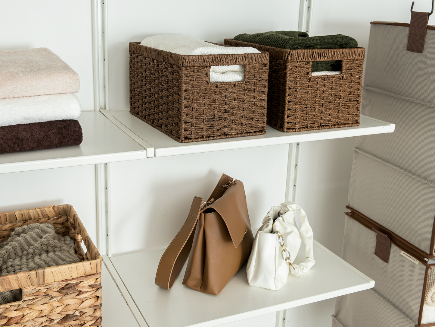 Rectangular Wicker Basket with Built-in Handles, 2 Pack