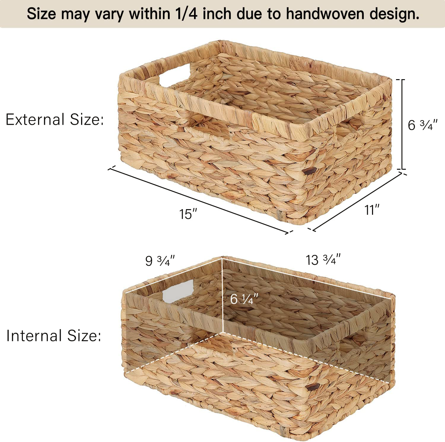 Large Rectangular Wicker Basket with Built-in Handles, 1 Pack