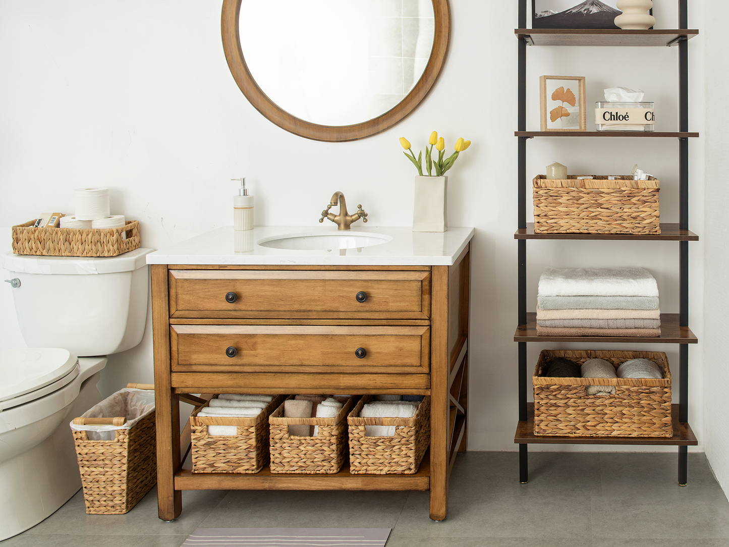 Large Rectangular Wicker Basket with Built-in Handles, 1 Pack