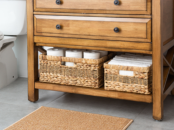 Large Rectangular Wicker Basket with Built-in Handles, 1 Pack
