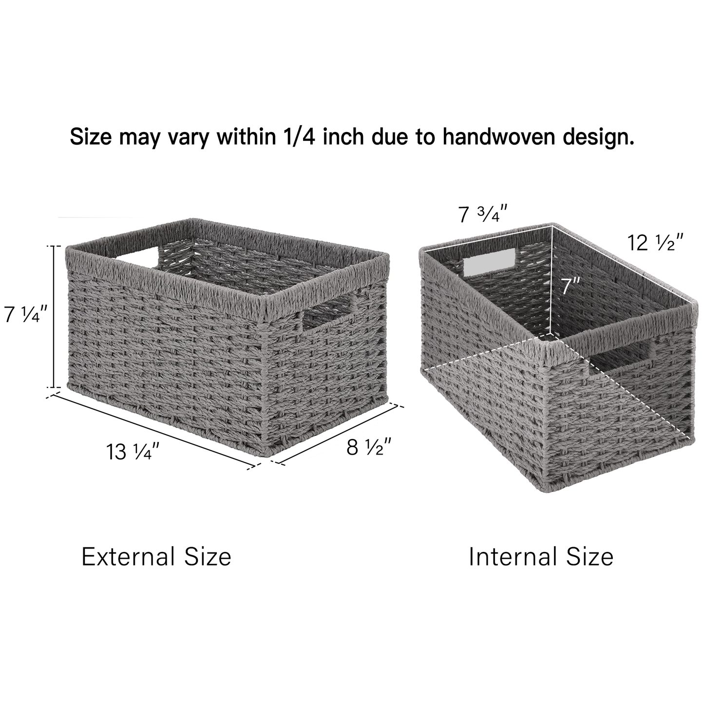 Rectangular Wicker Basket with Built-in Handles, 2 Pack