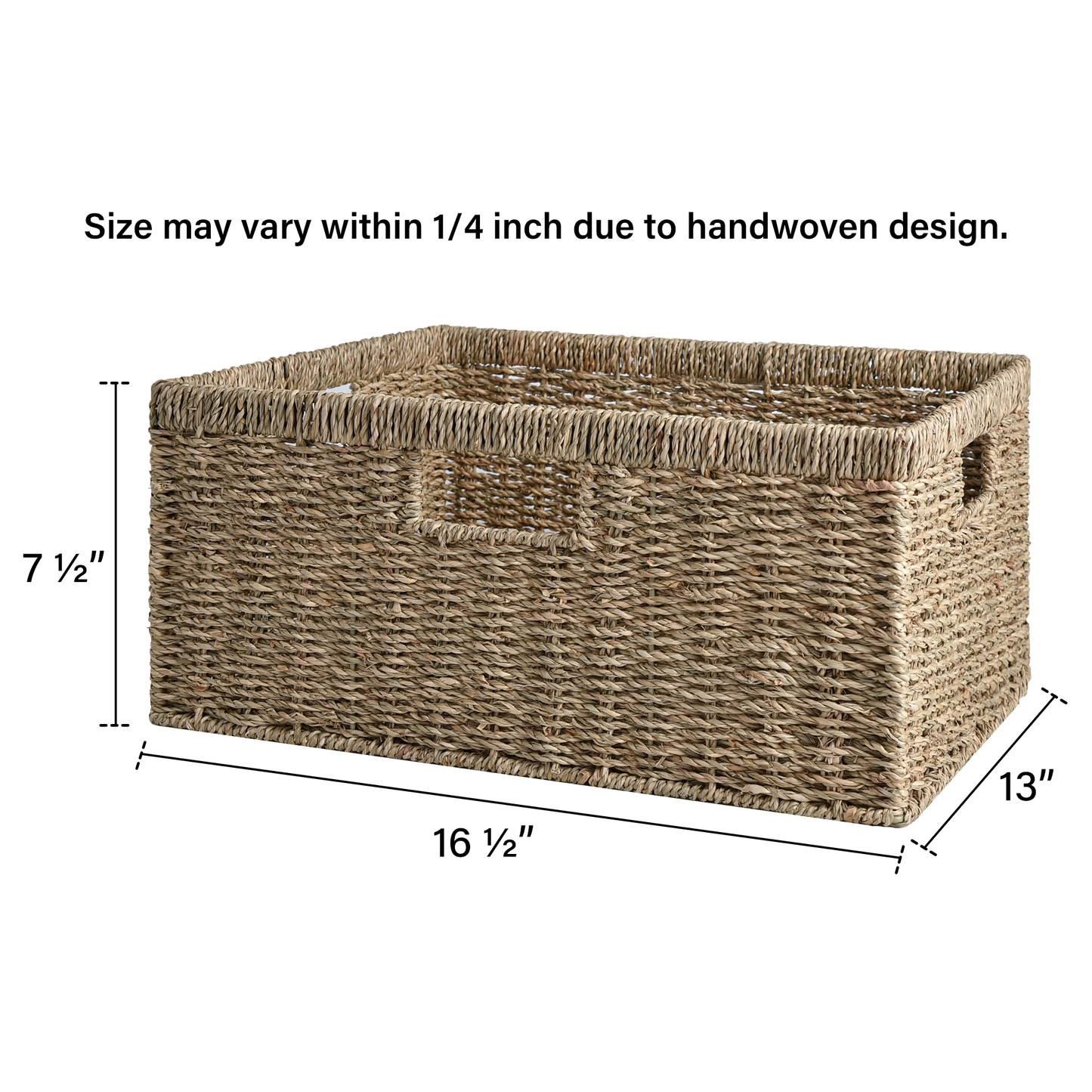 Large Rectangular Wicker Basket with Built-in Handles, 1 Pack