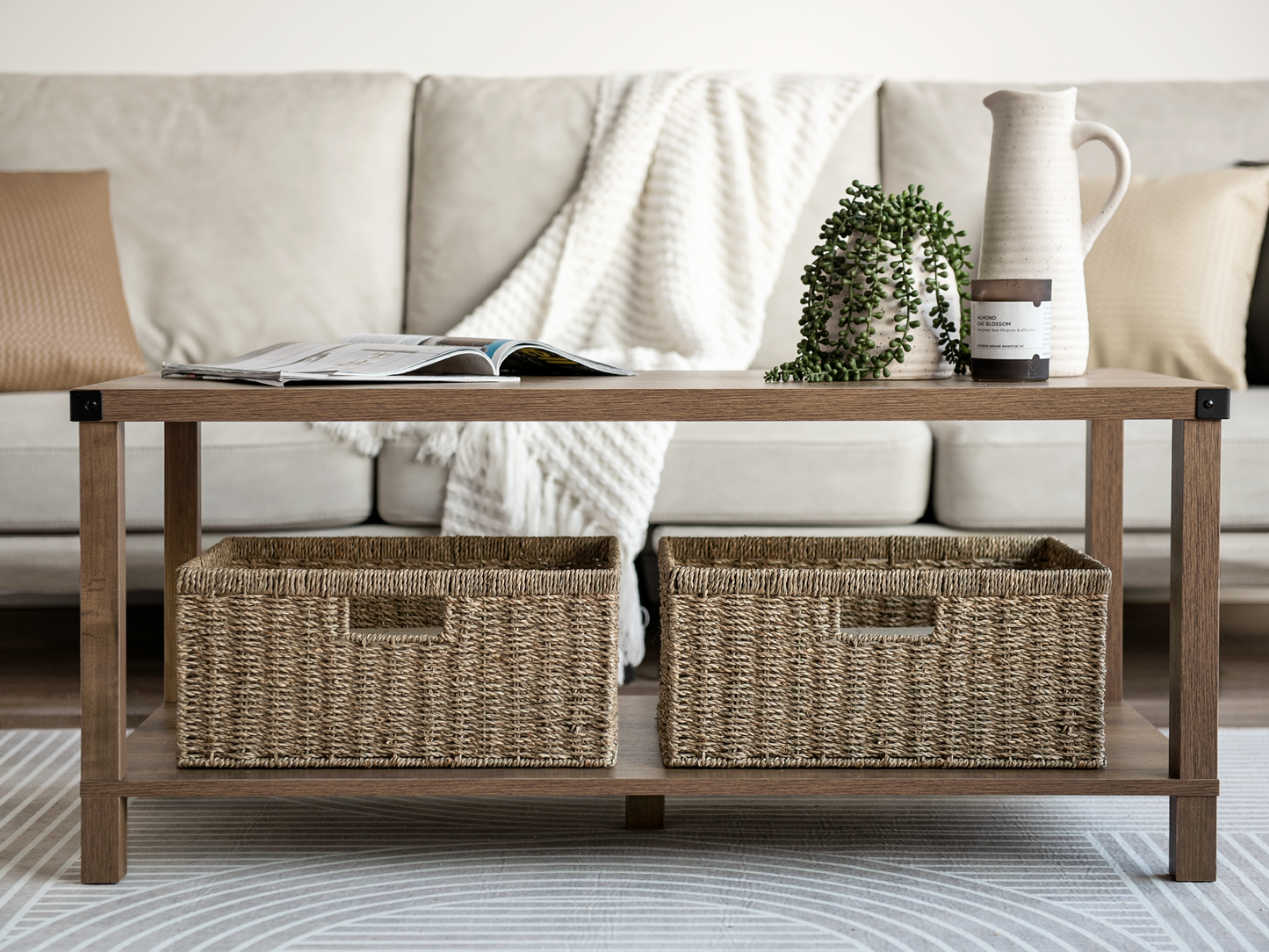 Large Rectangular Wicker Basket with Built-in Handles, 1 Pack