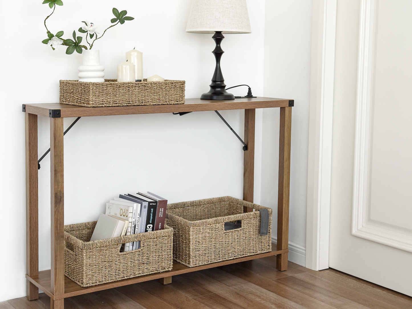 Large Rectangular Wicker Basket with Built-in Handles, 1 Pack