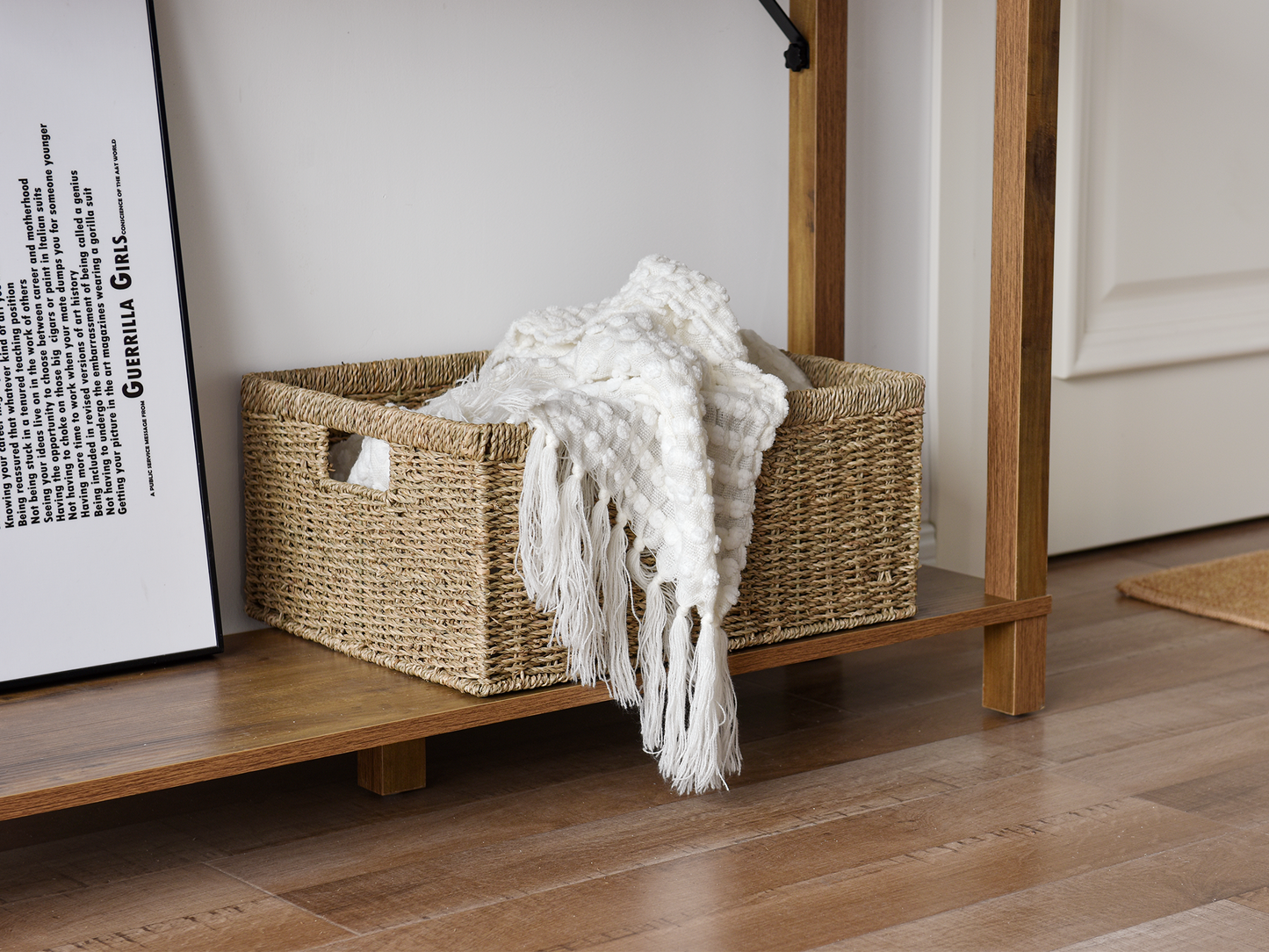 Large Rectangular Wicker Basket with Built-in Handles, 1 Pack