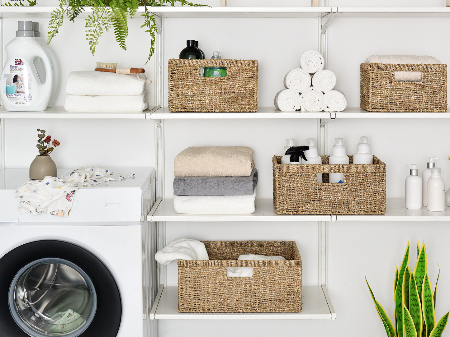 Large Rectangular Wicker Basket with Built-in Handles, 1 Pack