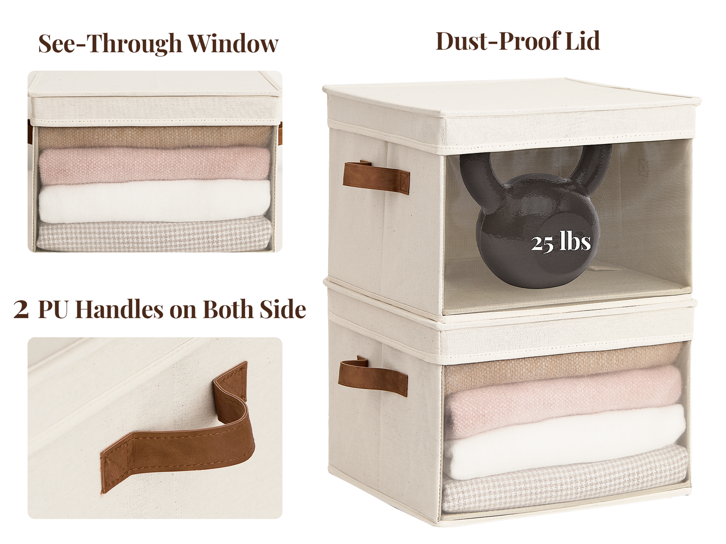 Decorative Closet Basket with Lid and Clear Window, 4-Pack