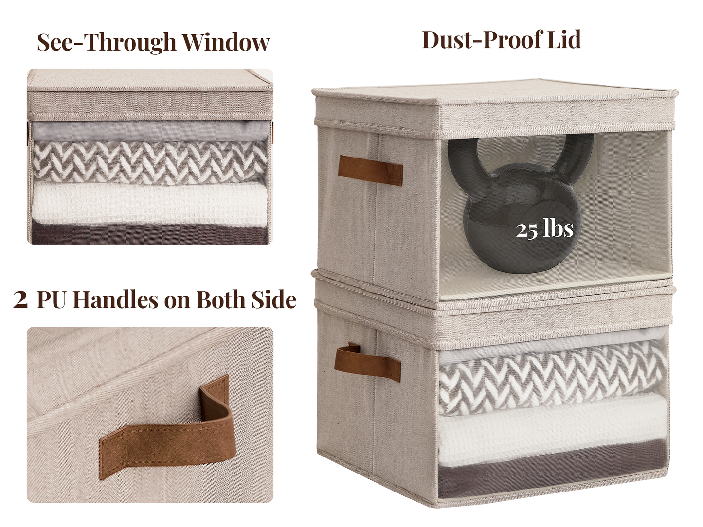 Decorative Closet Basket with Lid and Clear Window, 4-Pack