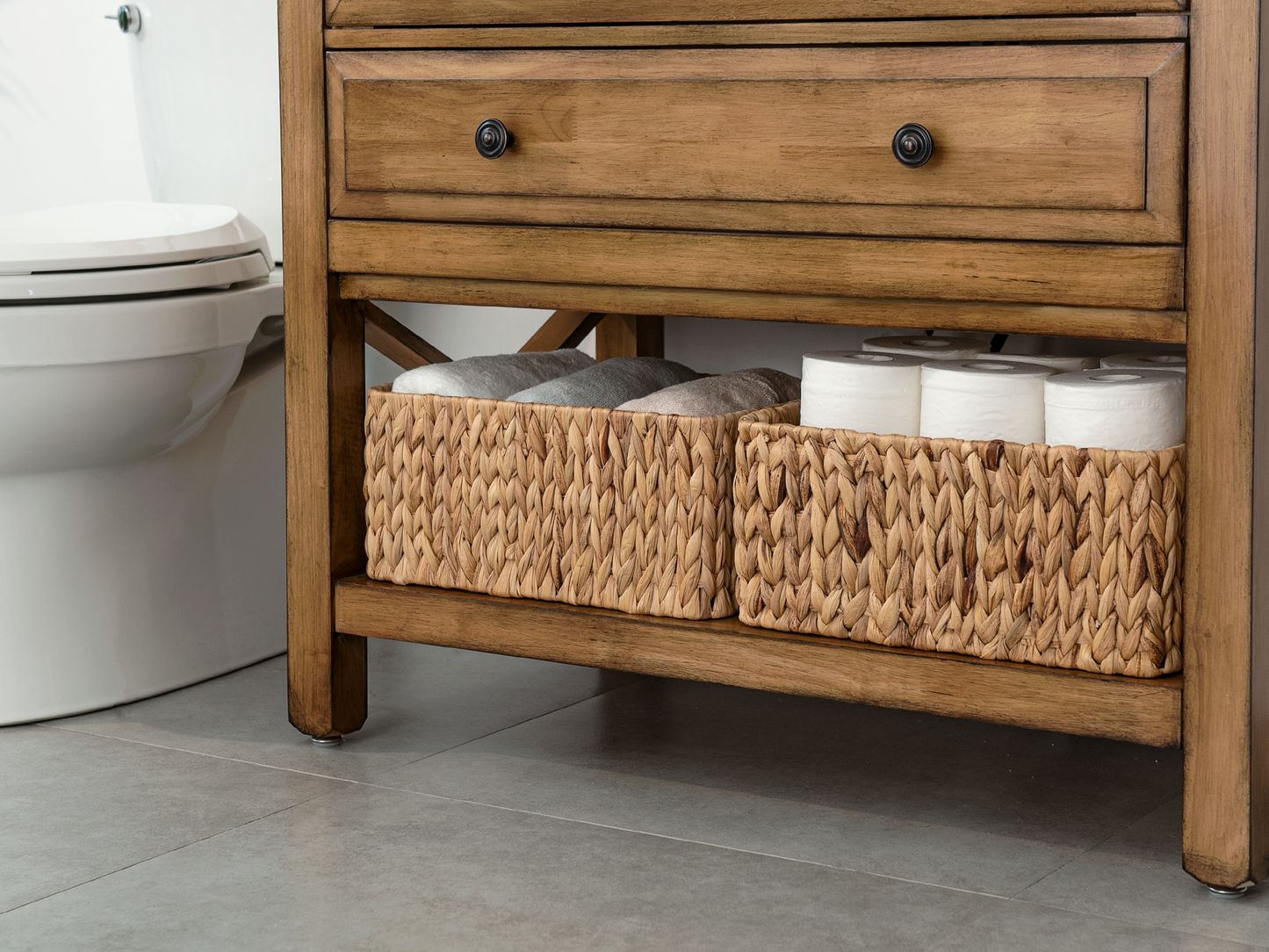 Wicker Baskets with Built-in Handles, Set of 3 (1PC Large, 2PCS Medium)