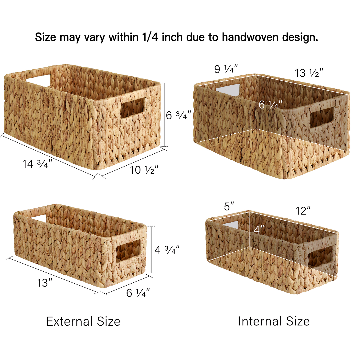 Wicker Baskets with Built-in Handles, Set of 3 (1PC Large, 2PCS Medium)