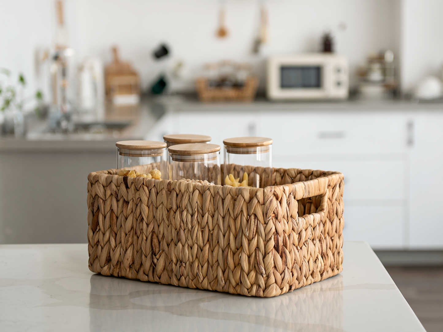 Wicker Baskets with Built-in Handles, Set of 3 (1PC Large, 2PCS Medium)