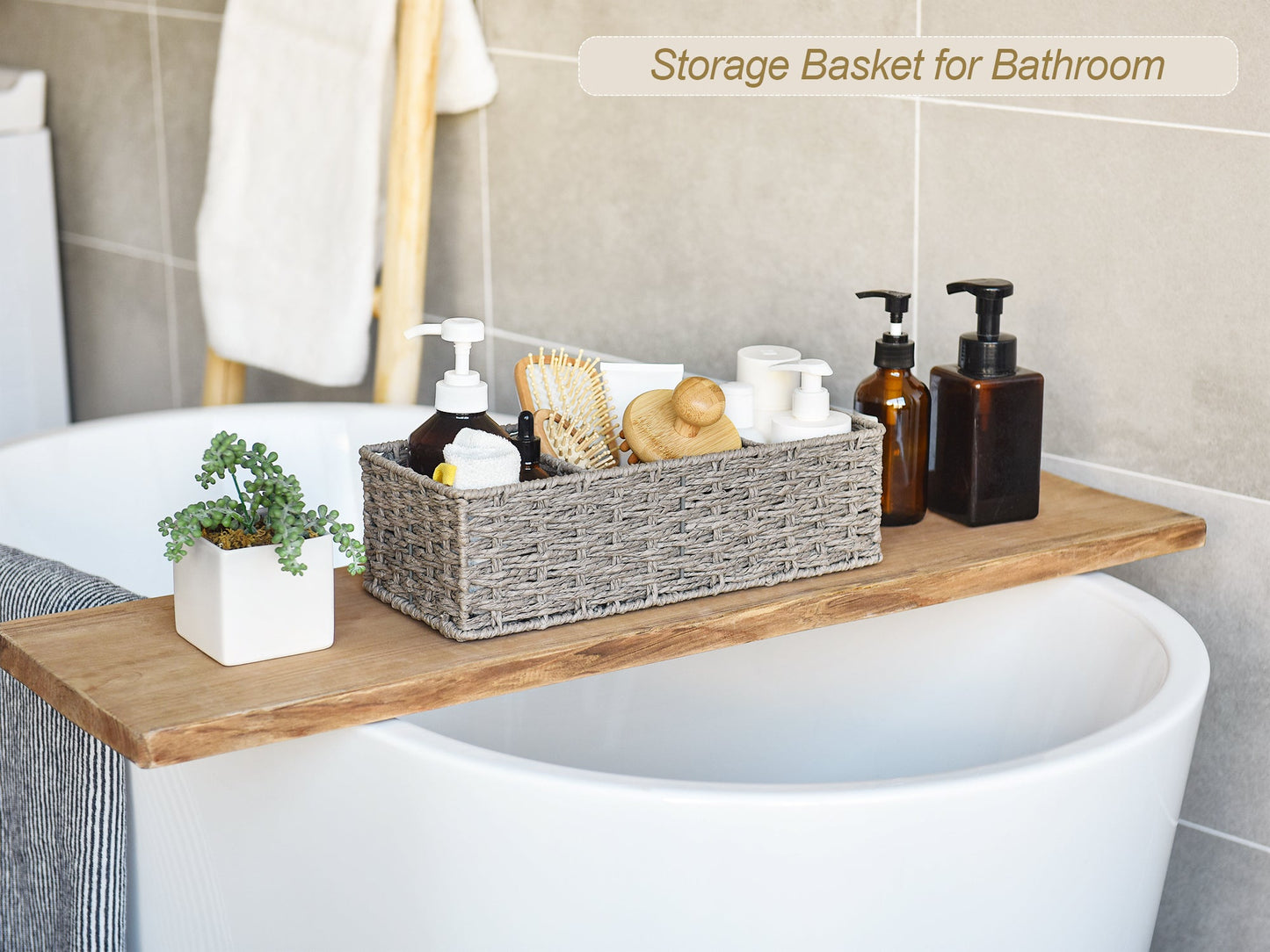 Wicker Toilet Basket Tank Topper, 3-Section Storage Baskets, 2-Pack