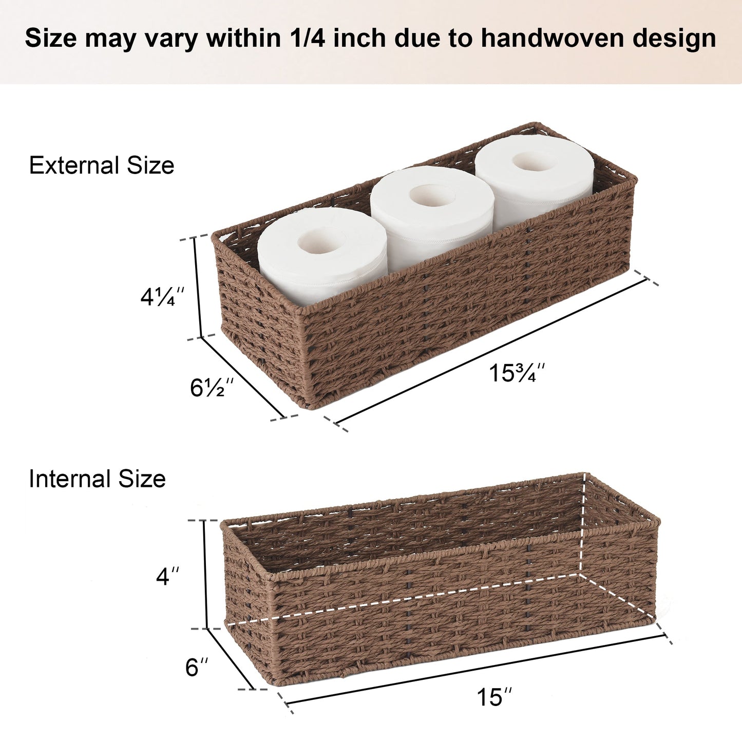 Handwoven Wicker Baskets for Organizing, Toilet Paper Basket, 2 Pack